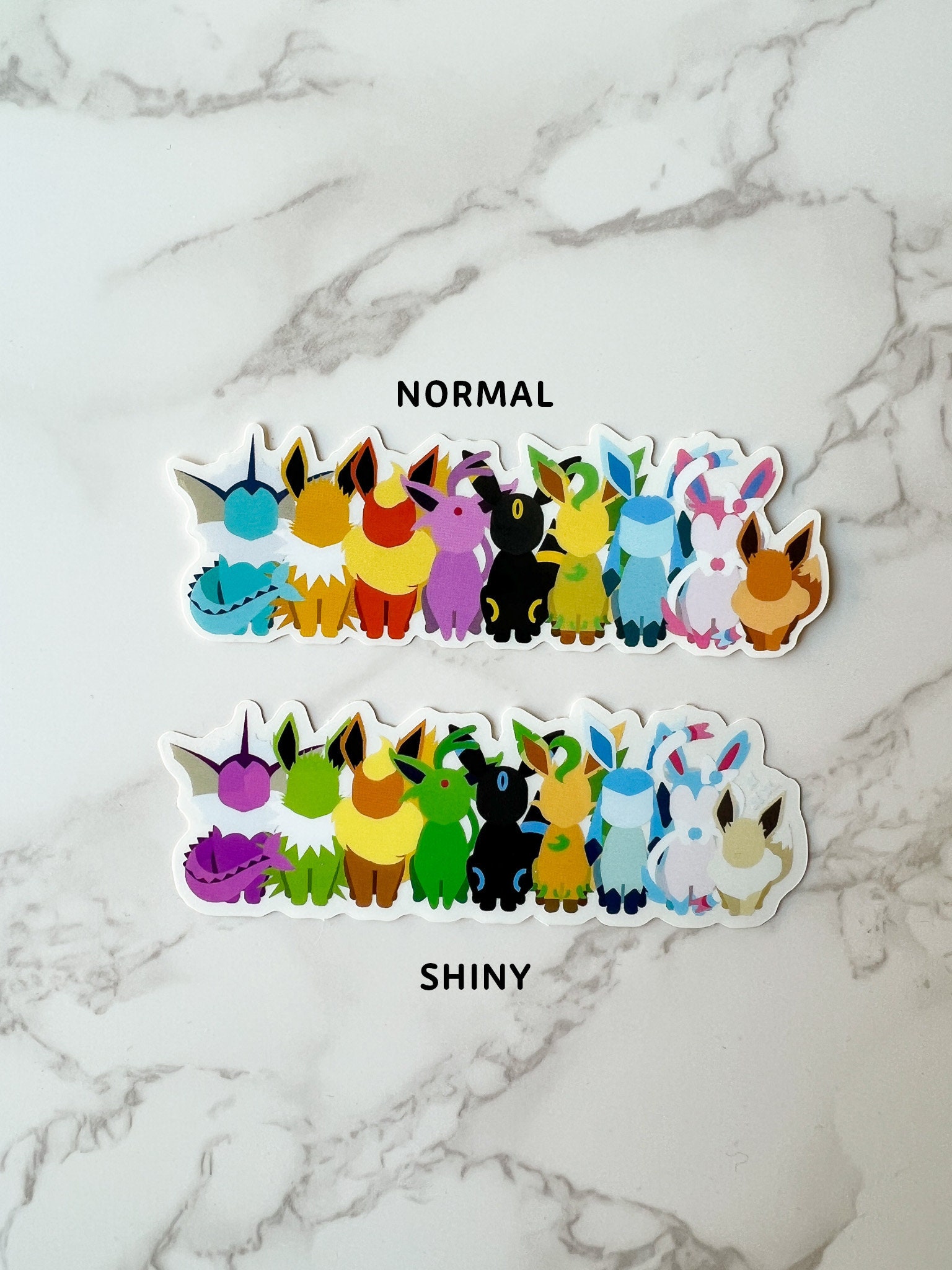 Neon Shiny Eevee Evolution Pack all 9 Pokemon Stickers 