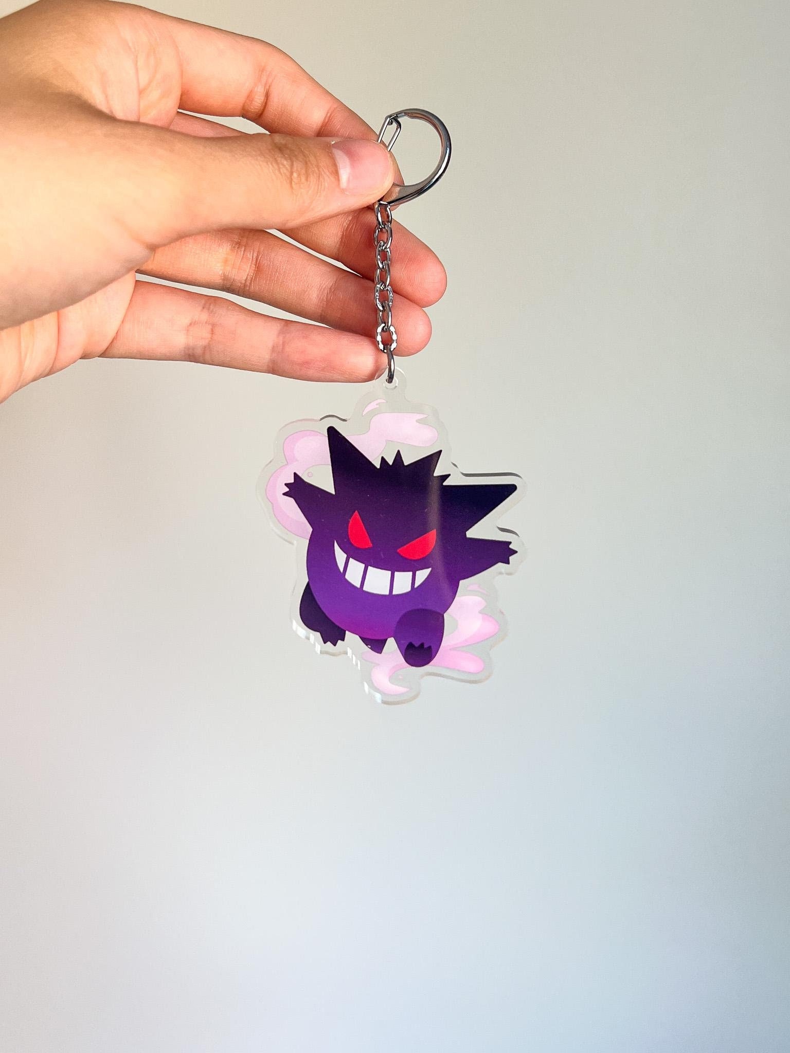 Gengar keychain | anime acrylic charm, Haunter Gastly Ghost poison type, video game, spooky gamer accessory gift, cute phone charms