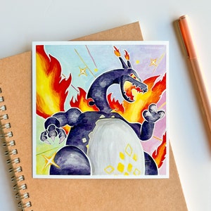 Shiny Charizard Art Print | Charizard VMAX - Shining Fates: Shiny Vault Painting, trading card, video game anime wall art decor gift 5x5 in