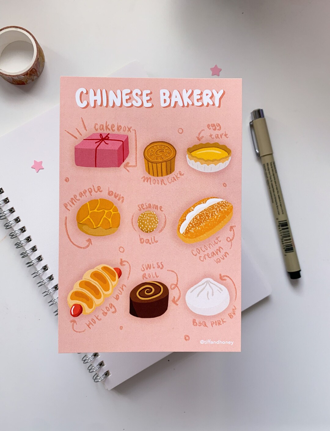 Asian Bakery Art Print Dim Sum Art Pineapple Bun Egg Tart Mooncake Bao