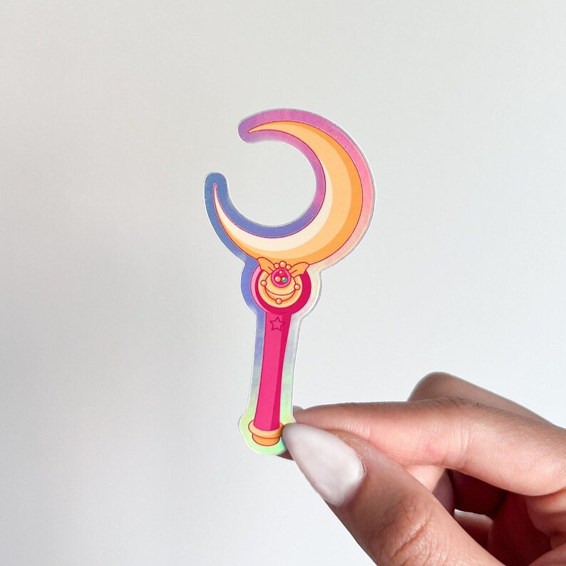 Holographic vinyl sticker of Sailor Moons moon stick wand.