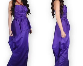 Victor Costa Vintage Purple Strapless Peplum Gown