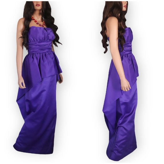 Victor Costa Vintage Purple Strapless Peplum Gown