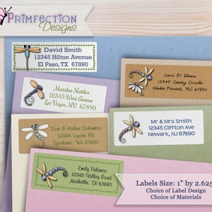 Personalized Return Address Labels, 30 Dragonfly Address Labels, Custom Address Labels, Choice of Plain White, White Glossy, Waterproof Poly