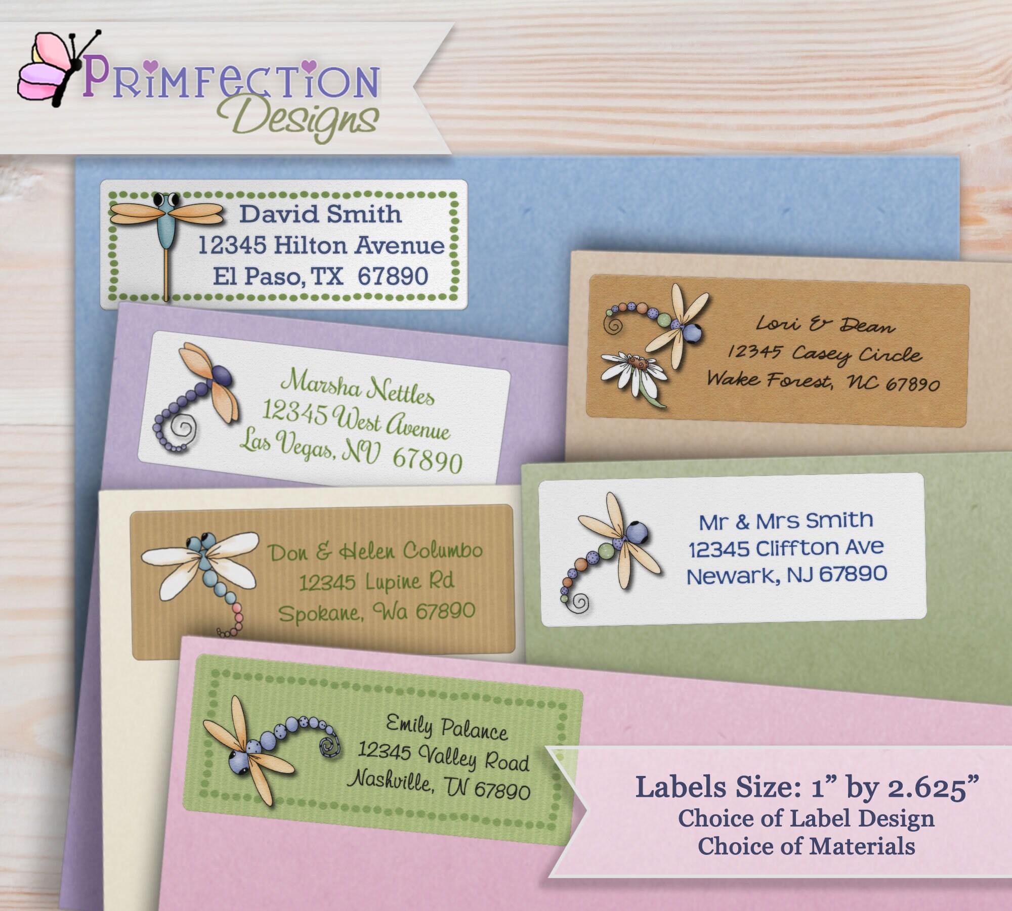 Personalized Return Address Labels, 30 Dragonfly Address Labels, Custom