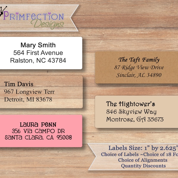 Personalized Return Address Labels, Custom Address Labels, Mailing Stickers, Clear, Glossy, Brown Kraft, Pink, Ivory, Free Shipping