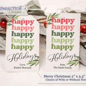 Personalized Happy Holiday Gift Tags Printed, Custom Printed Gift Tags, Farmhouse Holiday Tags, Mistletoe Holiday Tags, Free Shipping