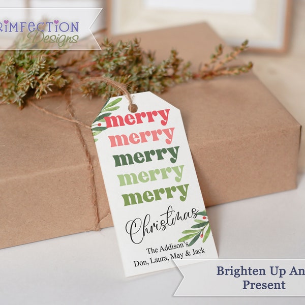 Personalized Merry Christmas Gift Tags Printed, Custom Printed Gift Tags, Farmhouse Christmas Tags, Mistletoe Christmas Tags, Free Shipping