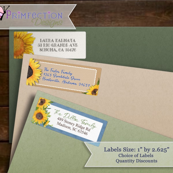 Personalized Return Address Labels, Sunflower Address Labels, Custom Address Stickers, Mailing Labels,