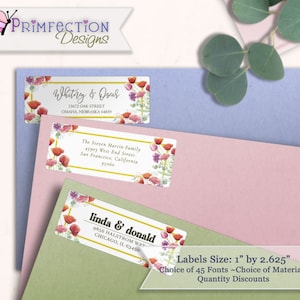 Poppy Wildflowers Return Address Labels, Custom Address Labels, Wild flower Address Label, Mailing Label, Wedding Invitation Address Sticker