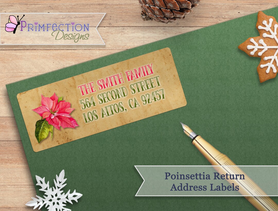 Personalized Christmas Return Address Labels Poinsettias Custom personalized-christmas-return-address-labels-poinsettias-custom