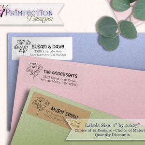 Personalized Return Address Labels, Clear Address Labels, Custom Wedding Address Labels, Envelope Address Stickers, Flower Labels
