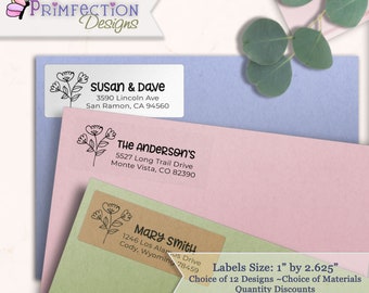 Personalized Return Address Labels, Clear Address Labels, Custom Wedding Address Labels, Envelope Address Stickers, Flower Labels