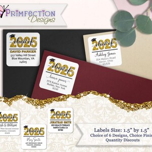Class of 2025 Graduation Return Address Labels Personalized, Gold Address Labels, Graduation Mailing Labels, Graduation Party Labels