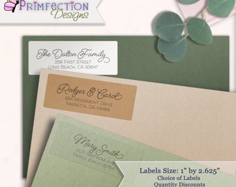 Set of Return Address Labels - Custom Personalized Stickers, Fancy Modern Script, Choice of Clear, Glossy, Brown Kraft, Pink, Waterproof