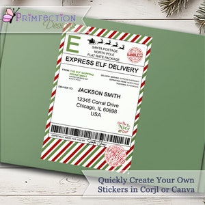 EDITABLE Santa Express Shipping Label, North Pole Delivery Tags, Santa Mail, Official Santa Delivery Tag, North Pole Sticker, Edit in Canva