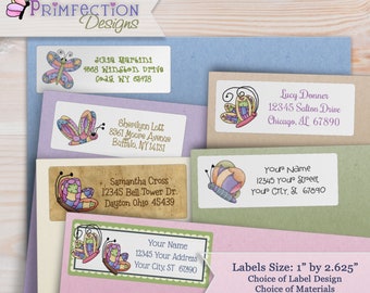 60 Personalized Return Address Labels - Floral Butterfly Design, 3/4 X 2 1/4 Inches