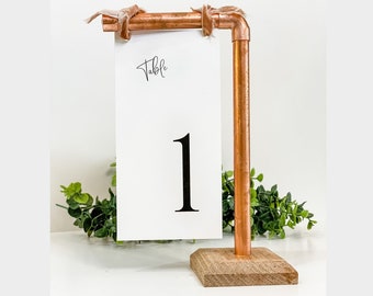 Copper & Wood Wedding Sign Stand | Copper and Wood Table Number Stand | Menu Copper Sign Holder | Rustic Table Center Piece  | Boho Wedding