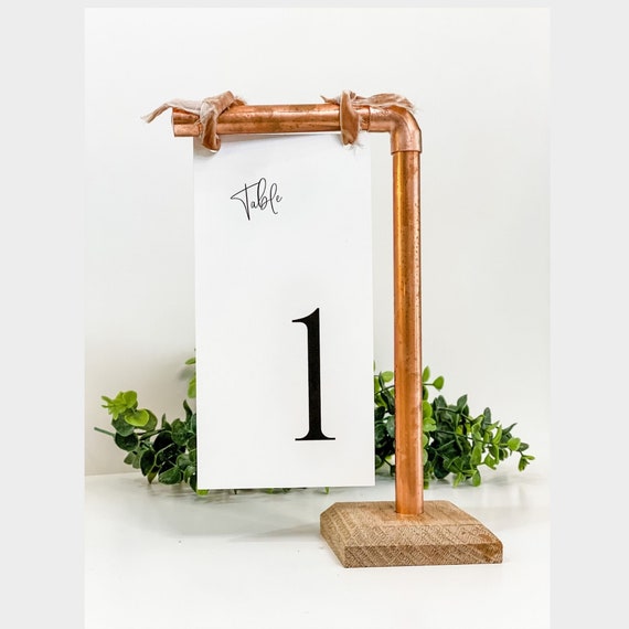 Copper & Wood Wedding Sign Stand Copper and Wood Table Number Stand Menu  Copper Sign Holder Rustic Table Center Piece Boho Wedding 