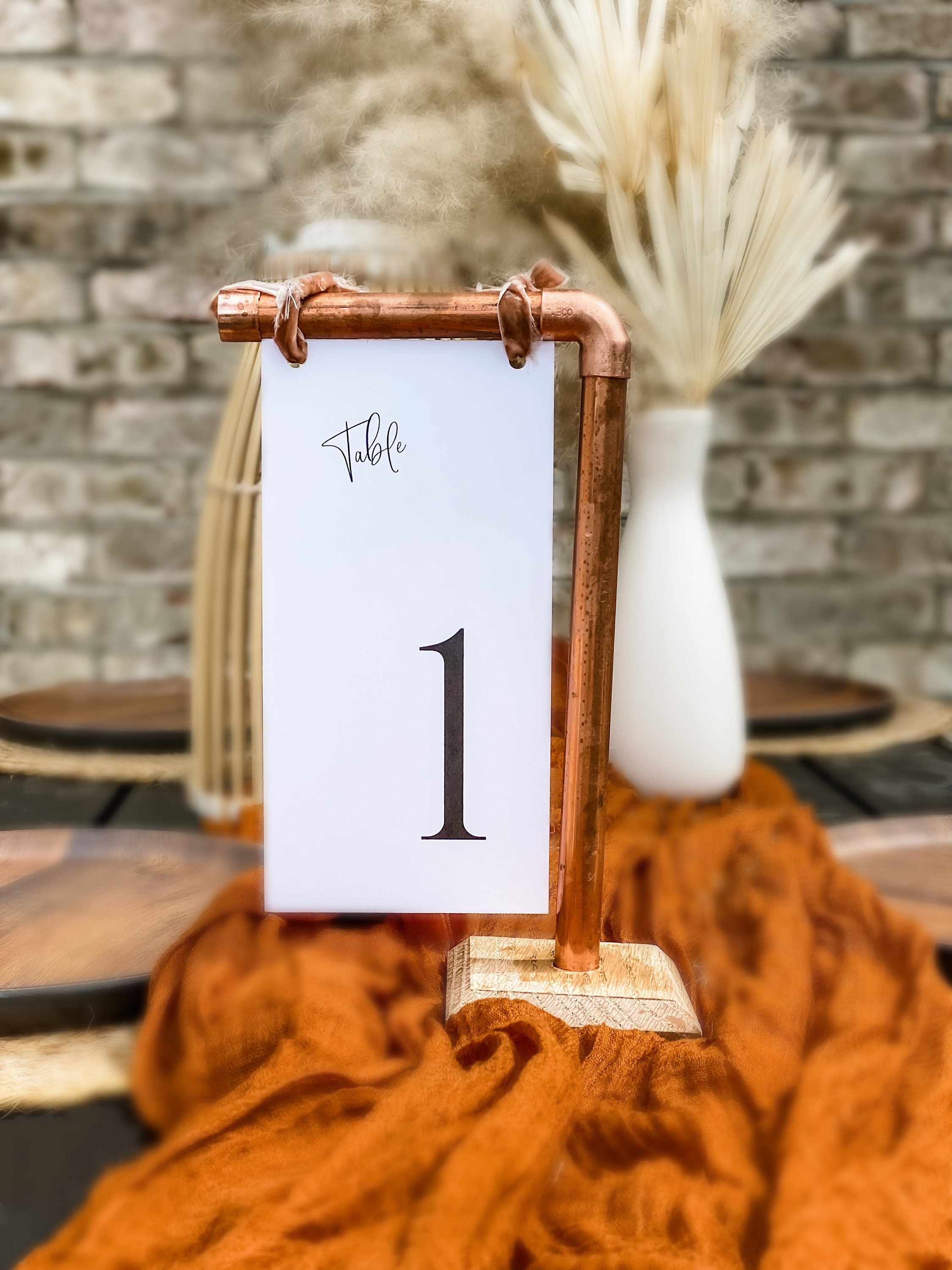 Copper & Wood Wedding Sign Stand Copper and Wood Table Number Stand Menu  Copper Sign Holder Rustic Table Center Piece Boho Wedding 