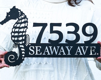 Personalized Coastal Address Sign | Seahorse or Turtle | Custom House Number Plaque | Beach House Decor | Nautical Home Sign | Outdoor Gift