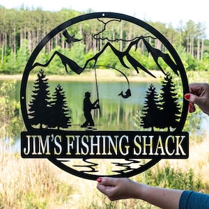 Metal Fisherman Outdoor Name Sign | Fishing Metal Monogram | Fishing Gifts for Men | Custom Fishing Metal Sign | Fisherman Gift Gift for Dad