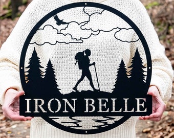 Personalized Hiker Gift Outdoor Metal Name Sign | Mountain Wall Art | Outdoors man Gift, Cabin Sign, Custom Backpacker Gift Wanderlust Gifts