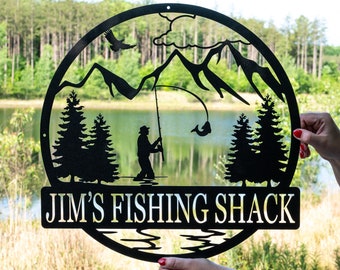 Metal Fisherman Outdoor Name Sign | Fishing Metal Monogram | Fishing Gifts for Men | Custom Fishing Metal Sign | Fisherman Gift Gift for Dad