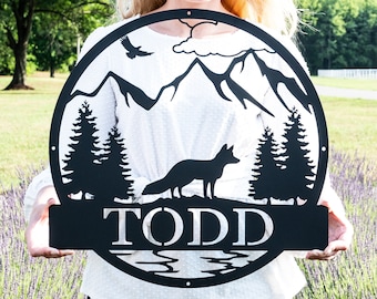 Personalized Metal Fox Outdoor Garden Decor | Metal Fox Decor | Sneaky Fox Yard Decor | Woodland Nursery Sign | Backyard Fox Hound Name Sign