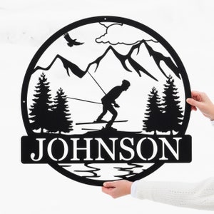 Personalized Downhill Skiing Outdoor Sign | Custom Metal Sign, Snow Skier Gifts with Name, Snow Ski Resort Gift, Snow Ski Lodge Home Decor