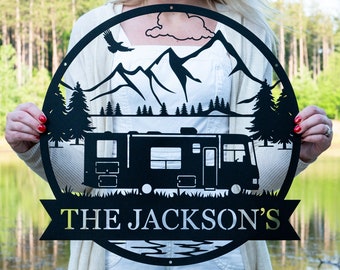 Custom Motor Home Camper Sign | Metal Outdoor Camping Sign | Family Camp Sign | Mountain Camping Gift Sign for Campers | RV Campground Sign