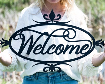 Metal Welcome Sign for Front Porch Welcome Sign Wedding Gift for Couple Gift Steel Welcome Sign Welcome Word Wall Art Outdoor Welcome Sign