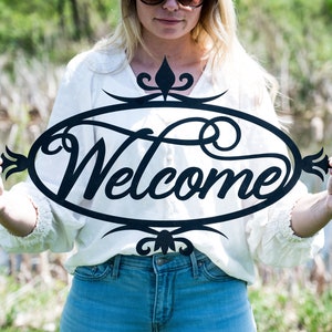 Metal Welcome Sign for Front Porch Welcome Sign Wedding Gift for Couple Gift Steel Welcome Sign Welcome Word Wall Art Outdoor Welcome Sign image 1