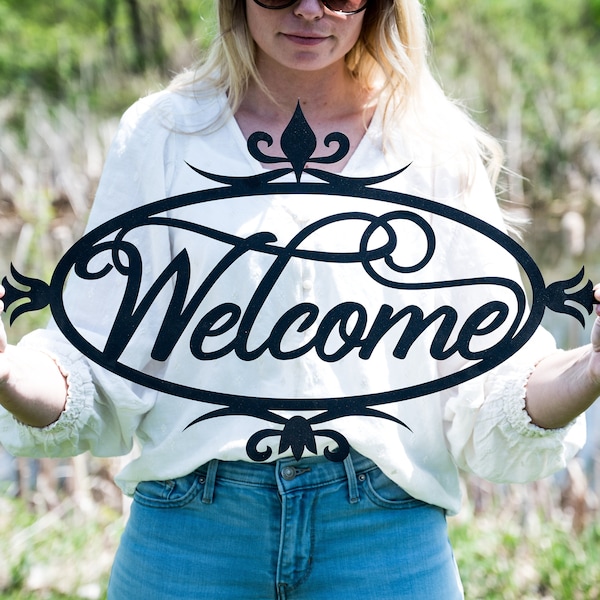 Metal Welcome Sign for Front Porch Welcome Sign Wedding Gift for Couple Gift Steel Welcome Sign Welcome Word Wall Art Outdoor Welcome Sign