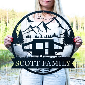 Custom Metal Pop Up Camper Outdoor Sign | Camper Decor | Camping Gift | Happy Campers Sign Personalized Camping Name Wall Art Campsite Sign