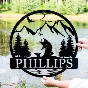 Custom Fly Fishing Outdoor Name Sign | Fish Metal Monogram | Fishing Gifts for Men | Personalized Fishing Sign | Fisherman Gift Gift for Dad