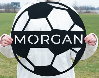 Personalized Soccer Ball Name Sign, Metal Wall Art, Soccer Name Sign, Sports Name Sign, Gift For Soccer Football Players, Sports Wall Art