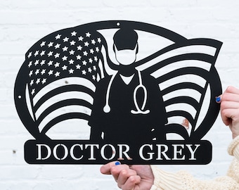 Personalized Metal Essential Worker Gift | Custom Doctor Nurse Gift, Office Decor, RN LPN CNA Gifts, Med Student Graduation Gift, Name Sign