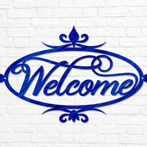 Metal Welcome Sign for Front Porch Welcome Sign Wedding Gift for Couple Gift Steel Welcome Sign Welcome Word Wall Art Outdoor Welcome Sign Blue