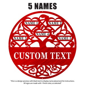 Family Tree of Life Wall Art Personalized Metal Garden Decor Custom Tree Sign Couples Housewarming Gift Anniversary Gift Living Room Decor Red - 5 Names