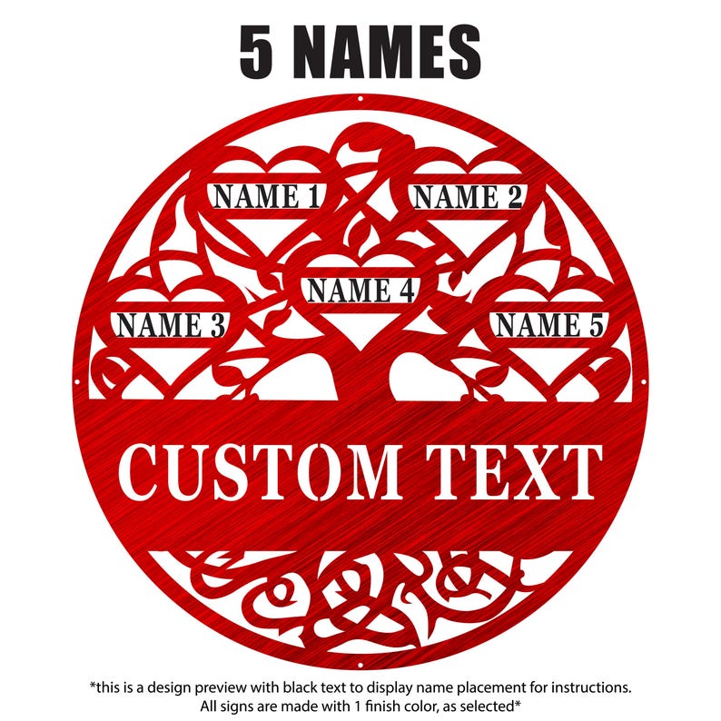 Family Tree of Life Wall Art Personalized Metal Garden Decor Custom Tree Sign Couples Housewarming Gift Anniversary Gift Living Room Decor Red - 5 Names