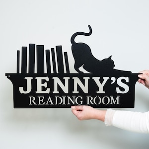 Custom Library Sign Bookshelf Decor Reader Gift, Gift for Friends, Bookshelf Sign, Cat Decor, Bookish Decor, Cat Lovers Wall Art, Book Lover