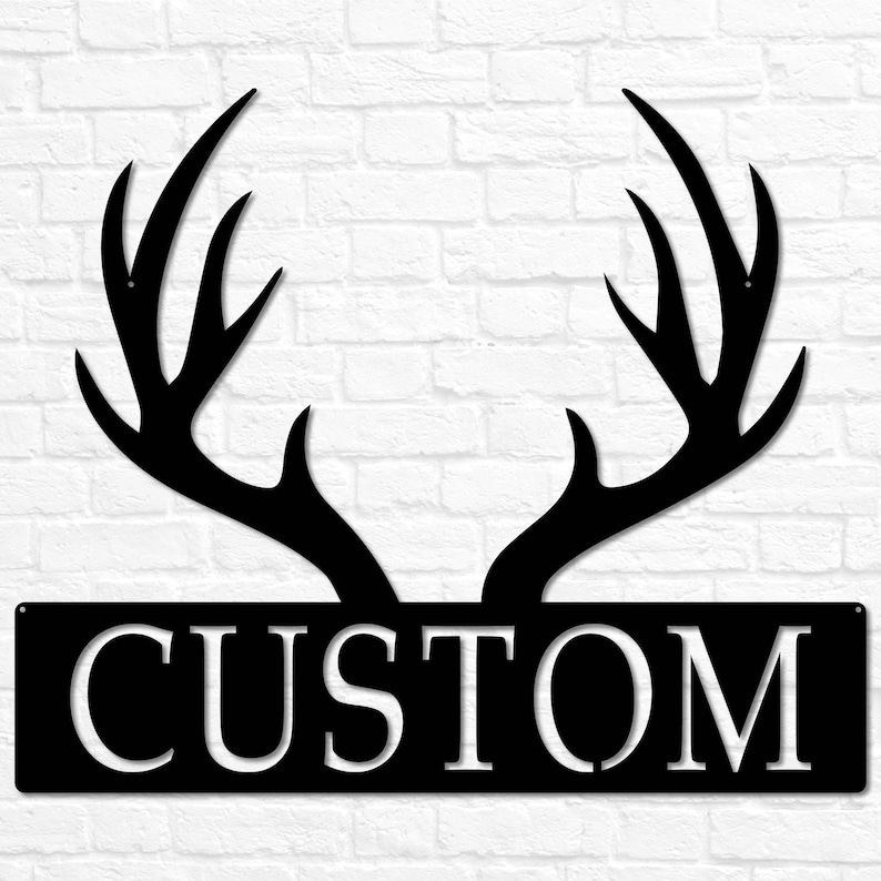 Custom Metal Deer Antler Monogram Deer Antler Decor Deer Hunter Gift Deer Name Sign Fathers Day Gift Gift for Him Cabin Sign Black