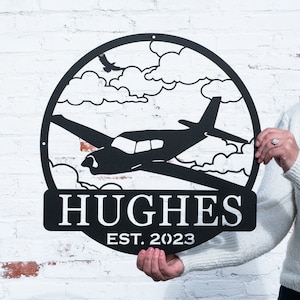 Outdoor Custom Airplane Metal Wall Art | Personalized Pilot Name Sign, Aircraft Hangar Decor, Airforce Housewarming Gifts, Father's Day Gift