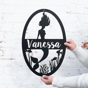 Personalized Metal Mermaid Wall Decor | Mermaid Name Sign | Mermaid Wall Hanging, Beach House Decor, Kids Room Nursery Decor, Nautical Decor