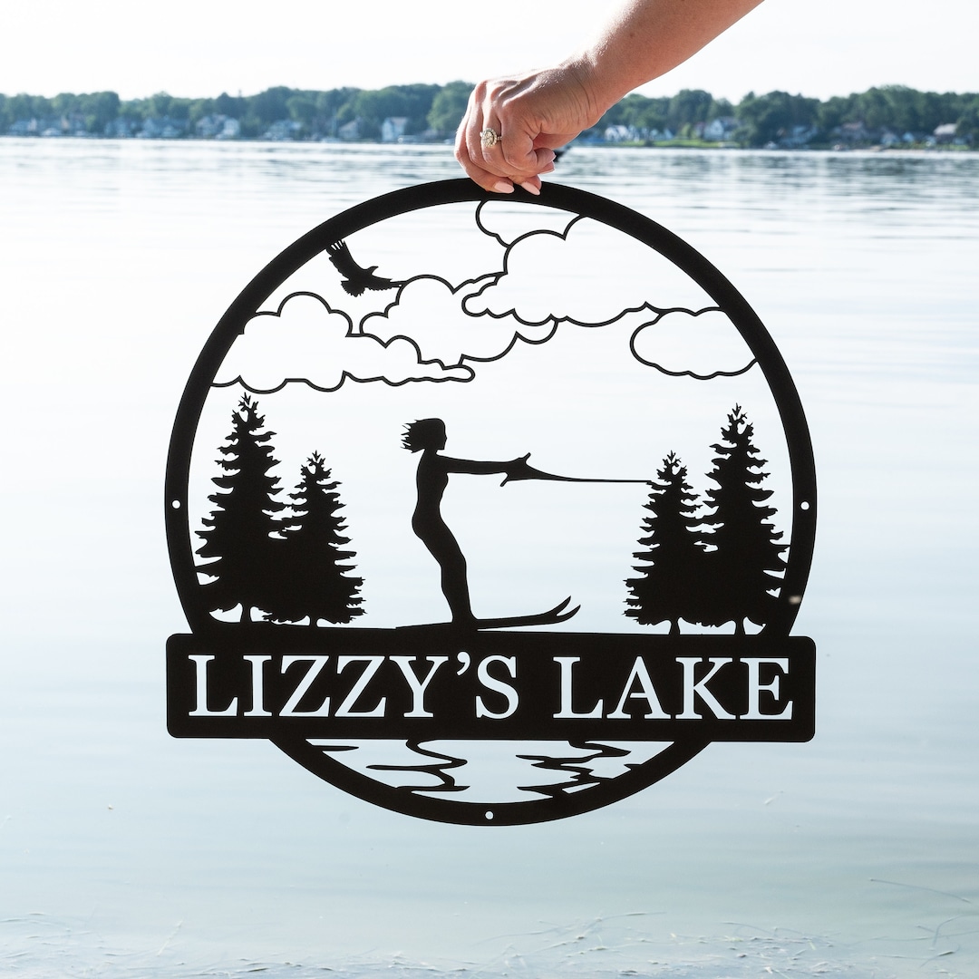 Personalized Metal Water Skiing Monogram Sign Water Skiing Wall Art Water Skiing Metal Lake Sign