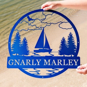 Custom Outdoor Sailboat Decor | Personalized Beach Decor | Beach Wedding | Lake House Decor | Coastal Decor Metal Sign Sailing Gift for Him