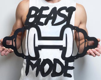 Metal Home Gym Sign | Beast Mode Fitness Sign | Fitness Quote | Motivation Decor | Workout Decor Sign | Gym Wall Art | Weightlifting