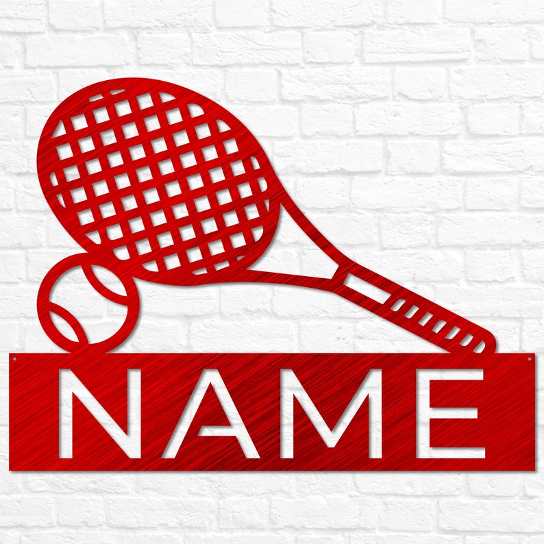 Lettering On Racket Word Custom Metal Tennis Name Sign, Tennis Decor, Personalized Tennis Sign ...