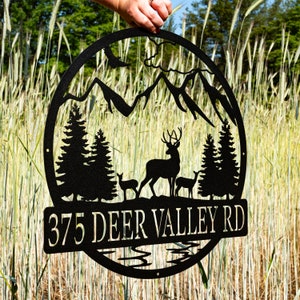 Metal Deer Family Scene Outdoor Sign Hunting Gift for Men Outdoor for Men Custom Deer Name Sign Hunter Gift Cabin Family Name Sign image 3
